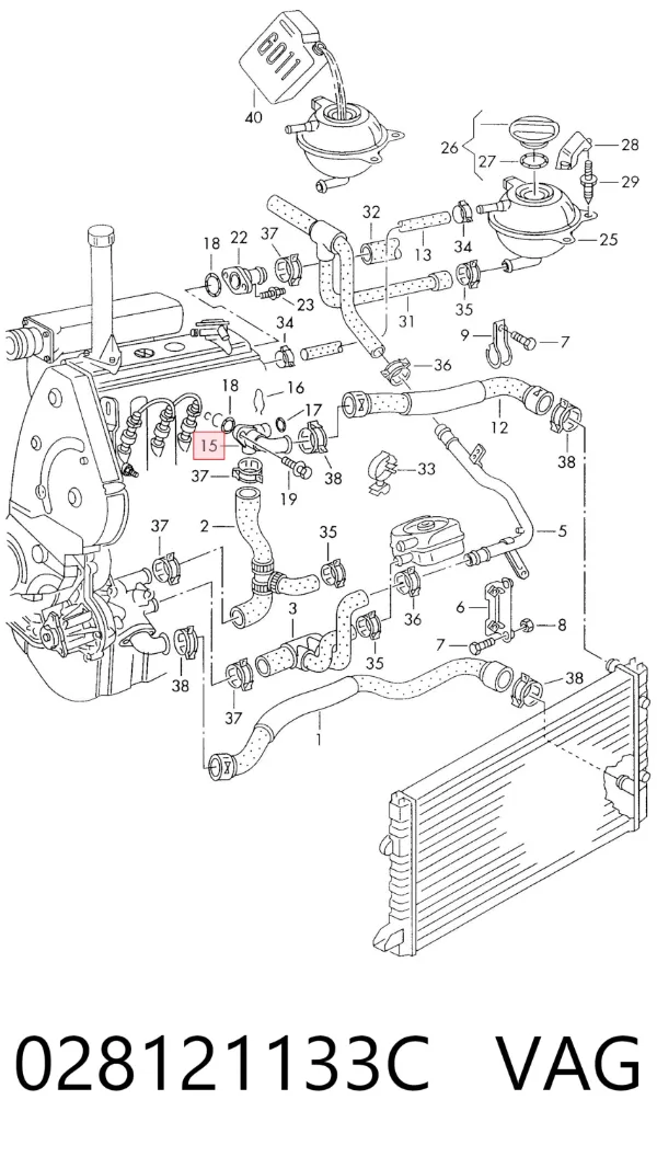 Brida del sistema de refrigeración (triple unión) 028121133C VAG