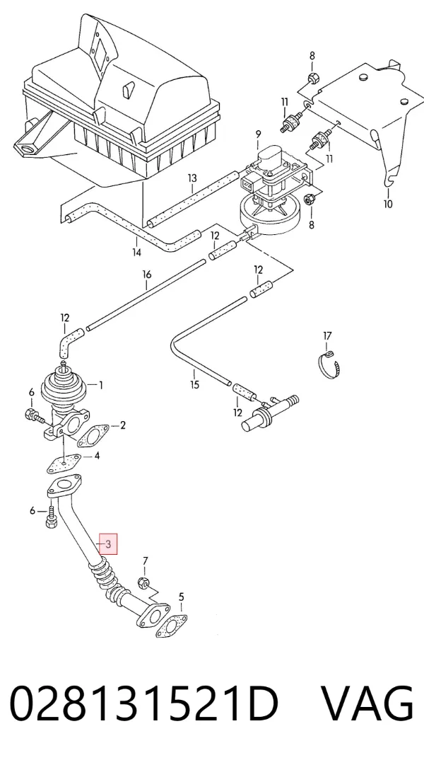 Tubo del sistema de recirculación de gases de escape EGR 028131521D VAG