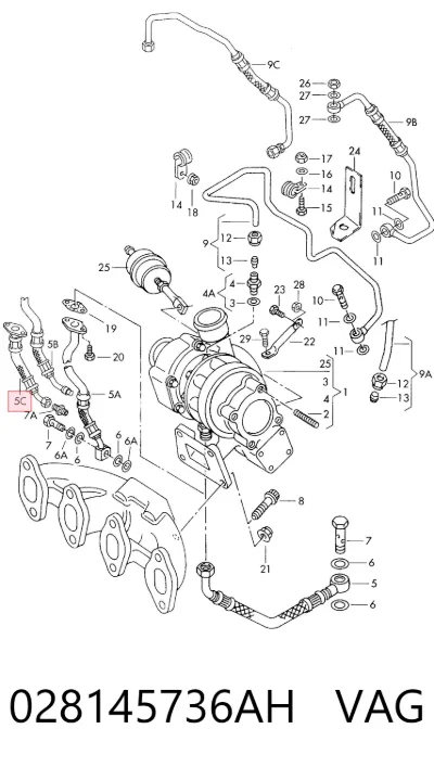 Tubo de drenaje de aceite de turbocompresor VAG 028145736AH