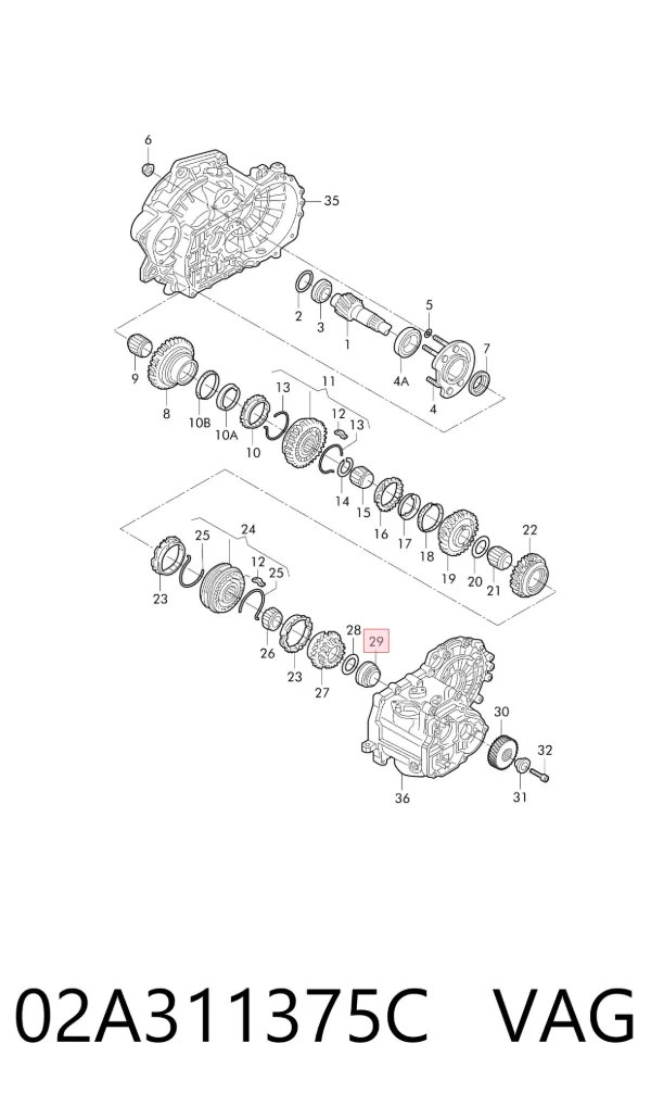 Cojinete del eje secundario de la caja de cambios 02A311375C VAG