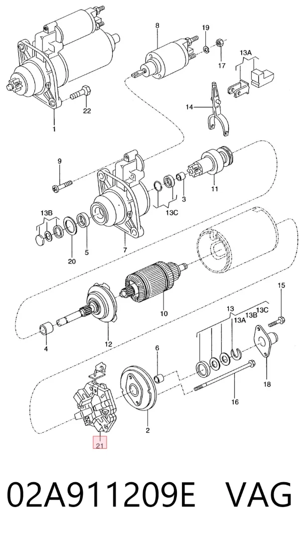 Portaescobillas motor de arranque 02A911209E VAG