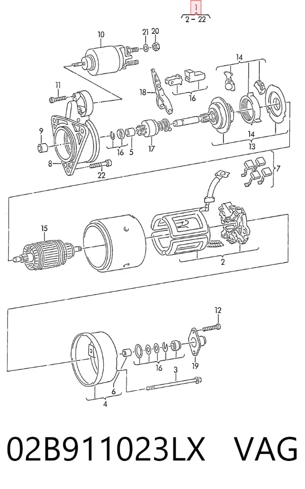 Motor de arranque 02B911023LX VAG