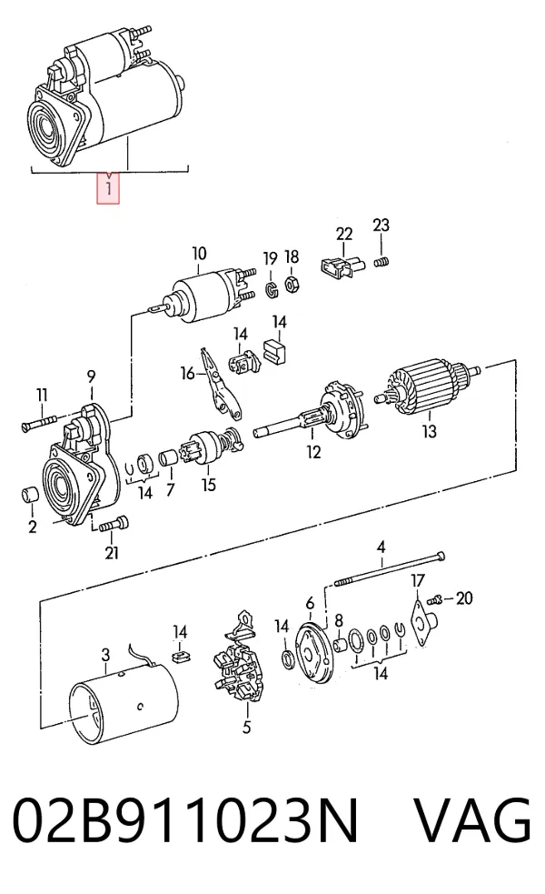 Motor de arranque 02B911023N VAG