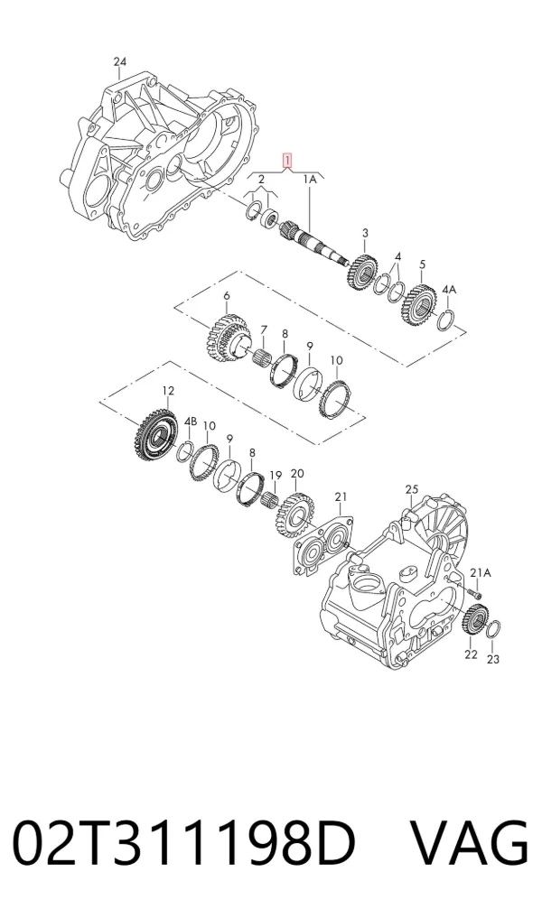 Eje secundario de la caja de cambios 02T311198D VAG