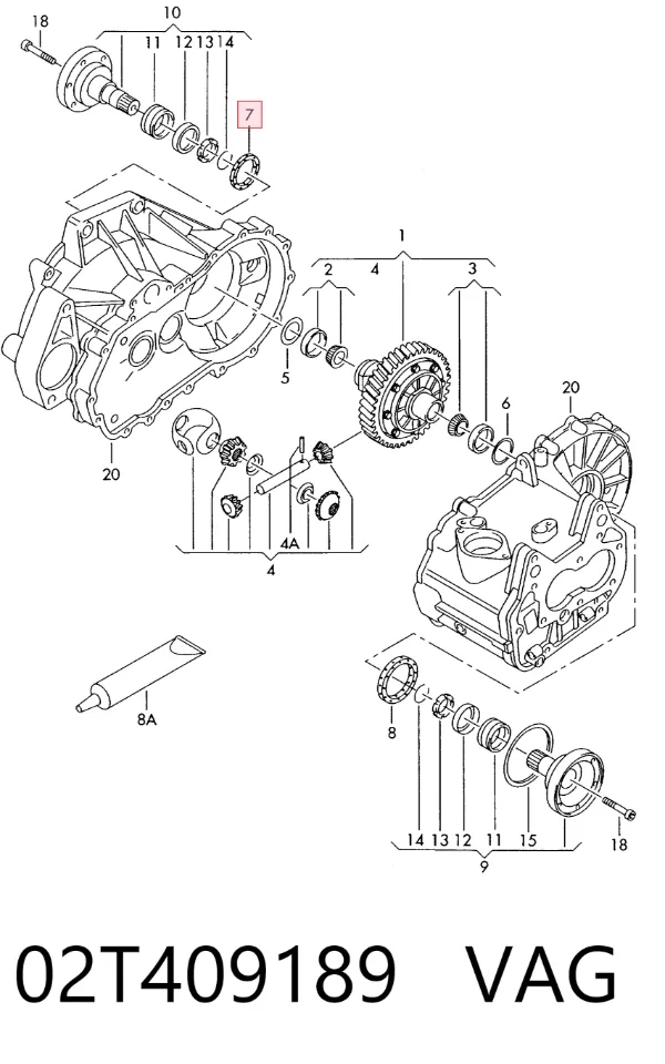 Retén del diferencial del eje delantero 02T409189 VAG