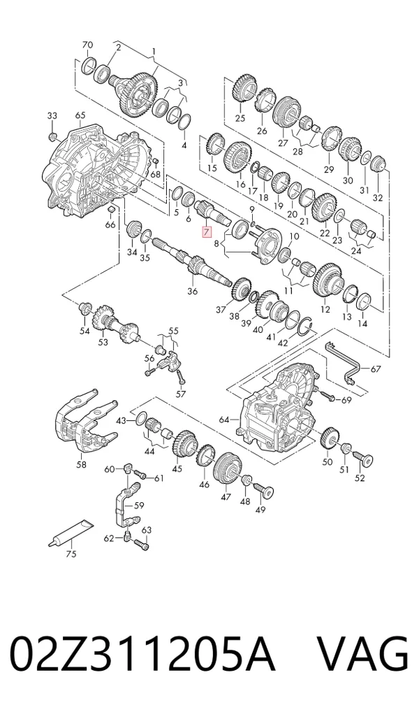 Eje secundario de la caja de cambios 02Z311205A VAG
