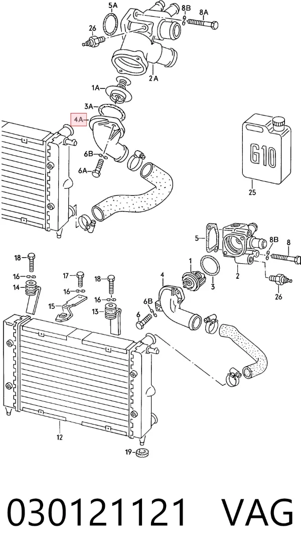 Brida del sistema de refrigeración (triple unión) 030121121 VAG
