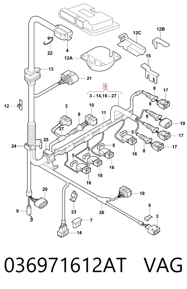 Mazo de cables del compartimiento del motor 036971612AT VAG