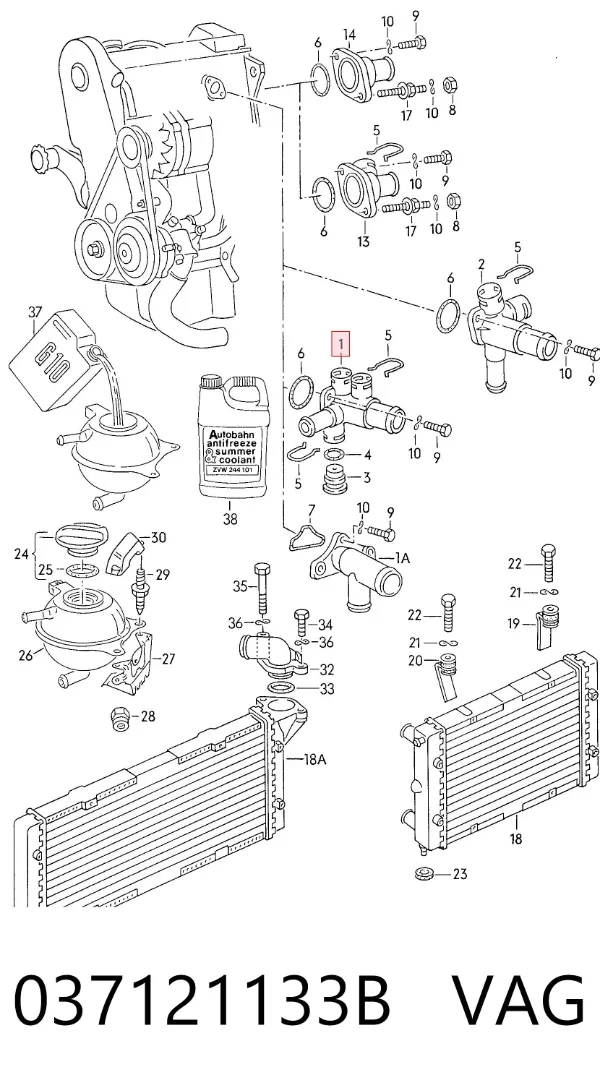 Brida del sistema de refrigeración (triple unión) 037121133B VAG