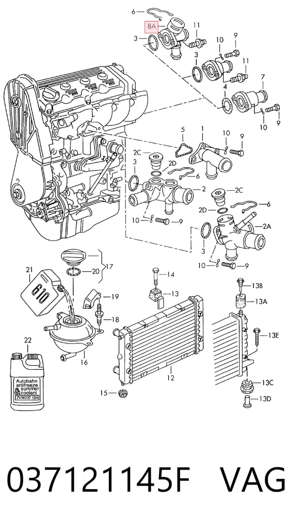 Brida del sistema de refrigeración (triple unión) 037121145F VAG