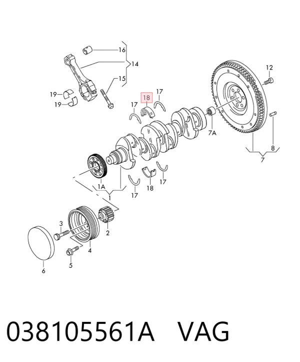 Juego de cojinetes de cigüeñal, cota de reparación (+0,25 mm) 038105561A VAG