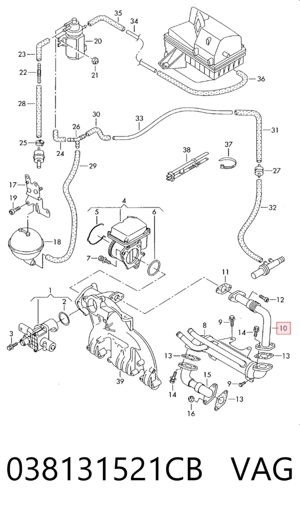 Tubo del sistema de recirculación de gases de escape EGR 038131521CB VAG