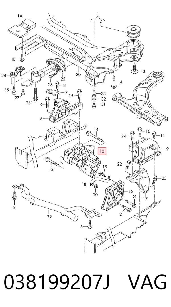 Soporte derecho del motor 038199207J VAG