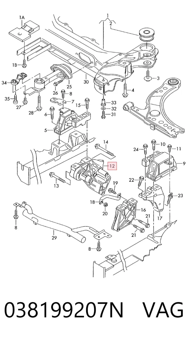 Soporte de motor trasero 038199207N VAG