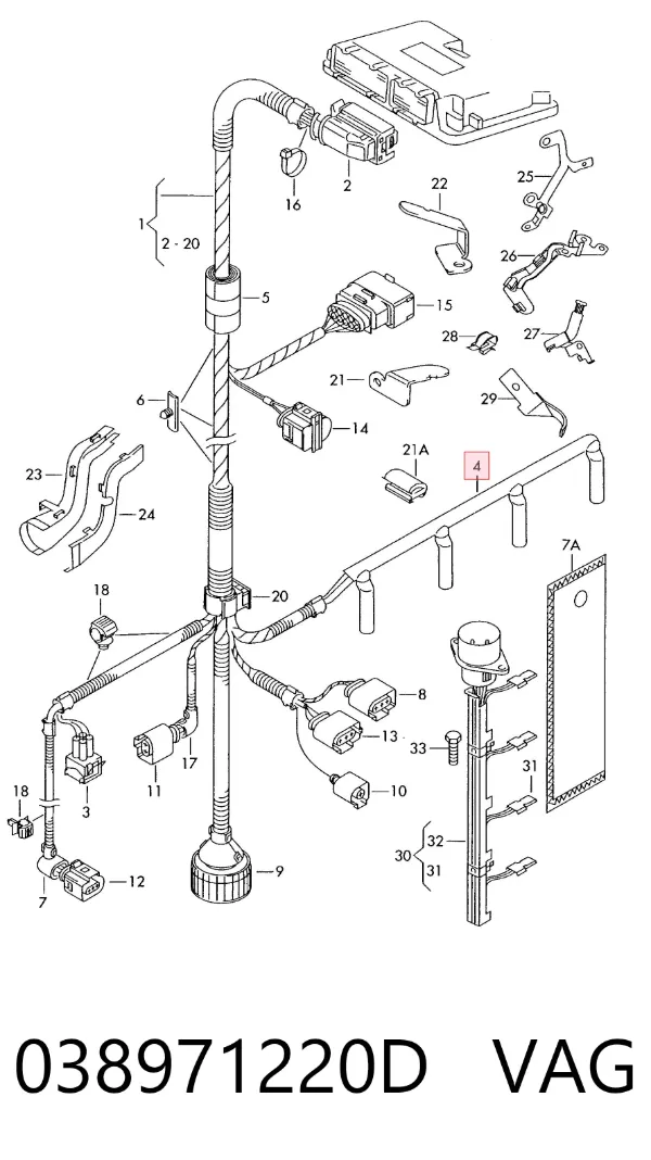 Cable de bujías de precalentamiento 038971220D VAG
