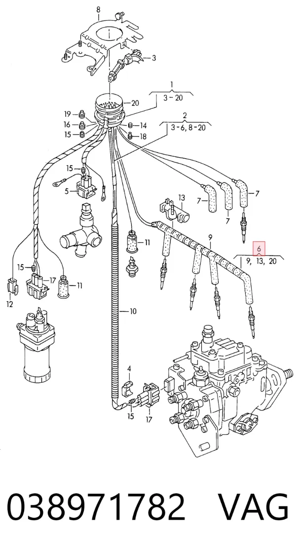 Cable de bujías de precalentamiento 038971782 VAG