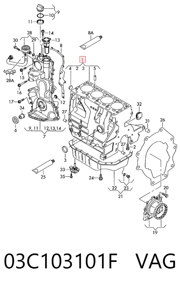 Bloque de cilindros del motor 03C103101F VAG
