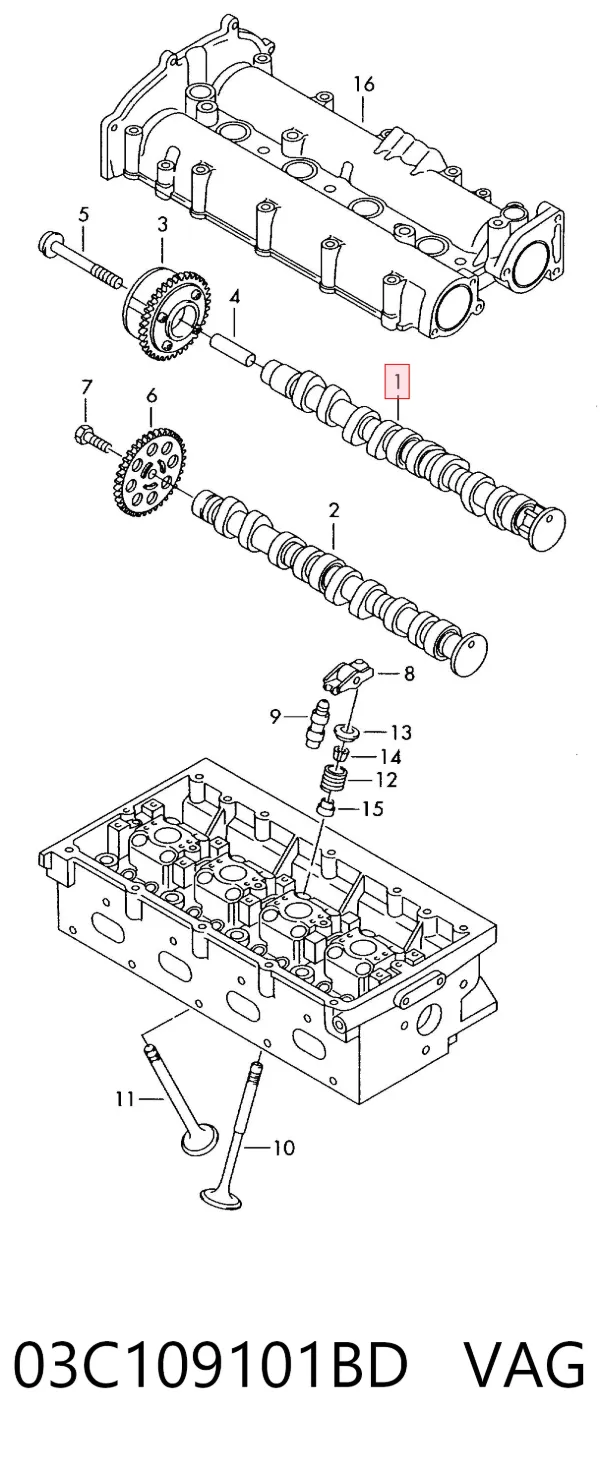 Árbol de levas de entrada 03C109101BD VAG