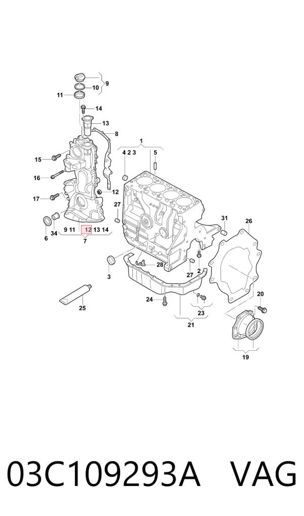 Junta de tapa frontal del motor 03C109293A VAG