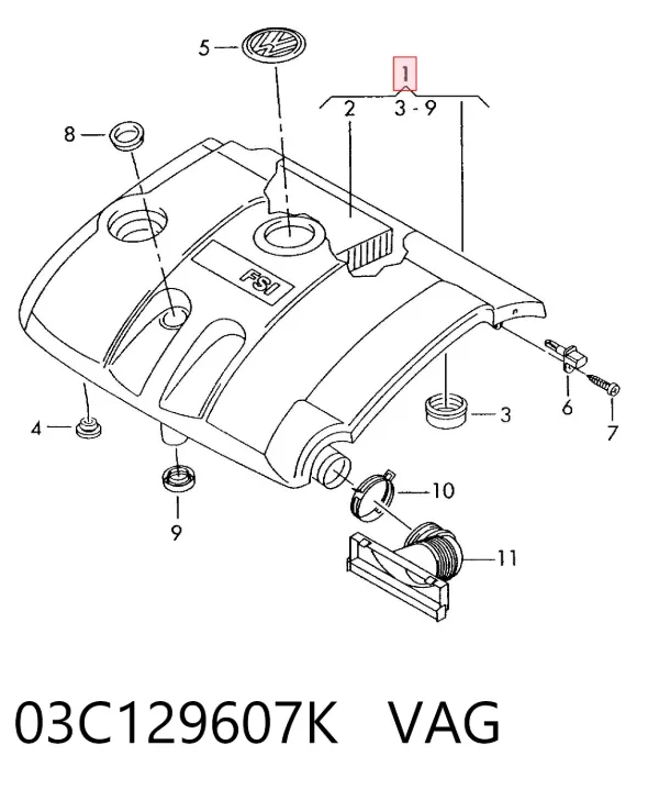 Caja del filtro de aire 03C129607K VAG