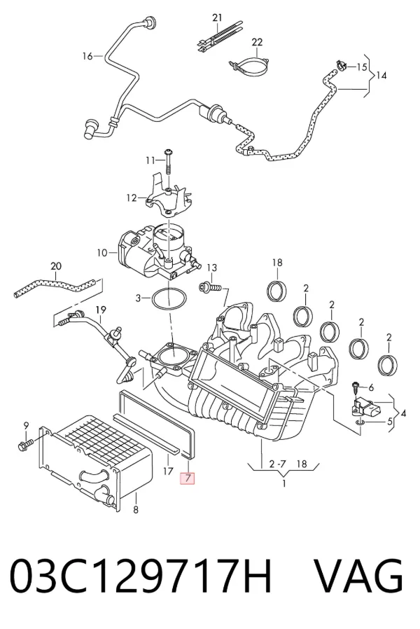 Junta tórica del tubo del intercooler 03C129717H VAG