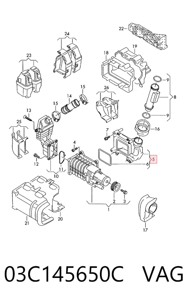 Tubo de salida de aire del turbocompresor 03C145650C VAG
