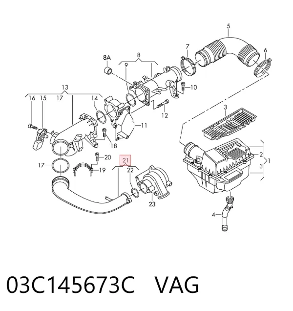 Conducto de aire, salida del filtro de aire 03C145673C VAG