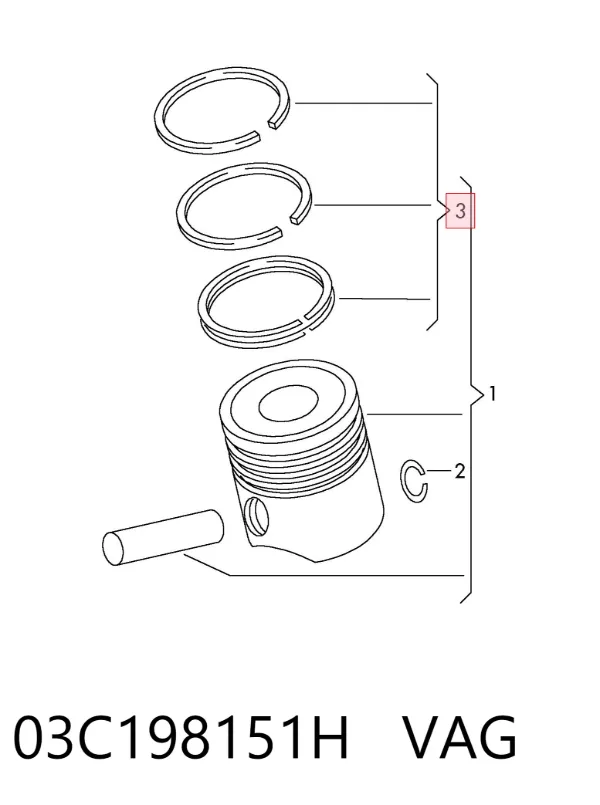 Aros de pistón para 1 cilindro, STD 03C198151H VAG