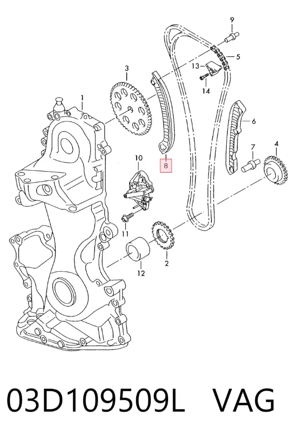 Guía del tensor de la cadena de distribución 03D109509L VAG