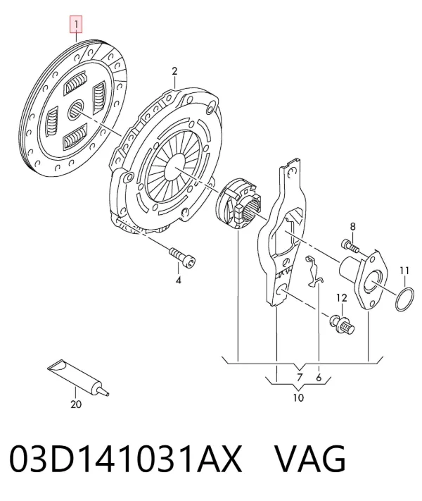 Disco de embrague 03D141031AX VAG