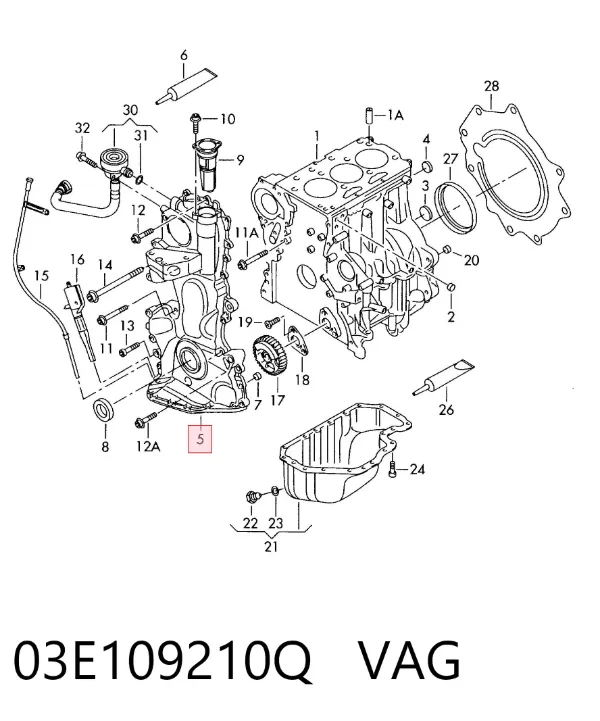 Tapa delantera del motor 03E109210Q VAG