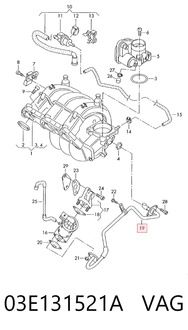 Tubo del sistema de recirculación de gases de escape EGR 03E131521A VAG