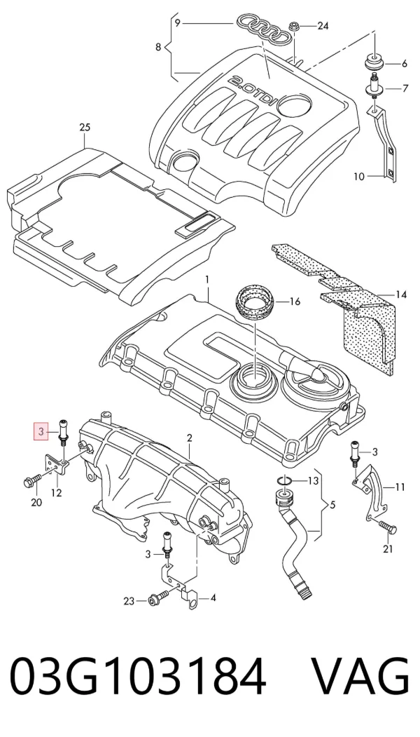Cojín de la tapa decorativa del motor 03G103184 VAG