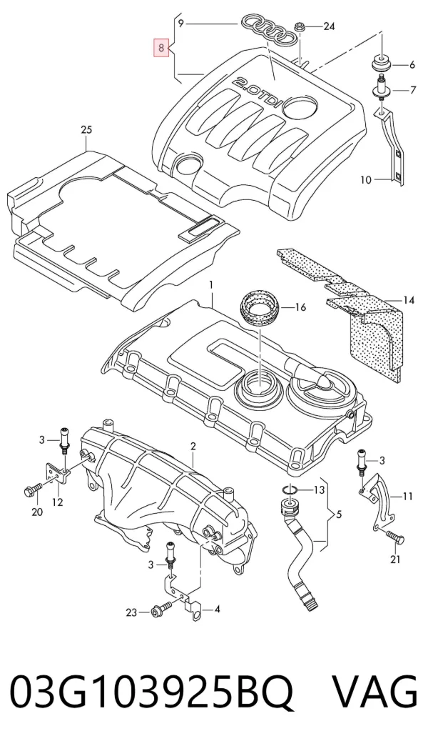 Tapa motor 03G103925BQ VAG