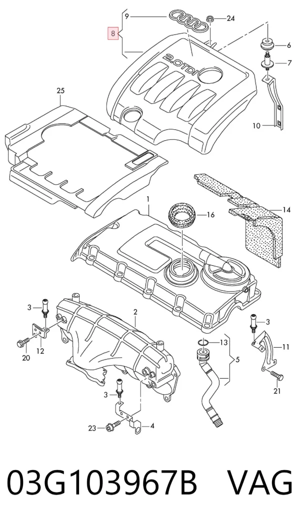 Tapa motor 03G103967B VAG