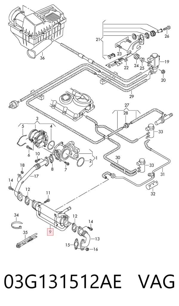 Enfriador de recirculación de gases de escape EGR 03G131512AE VAG