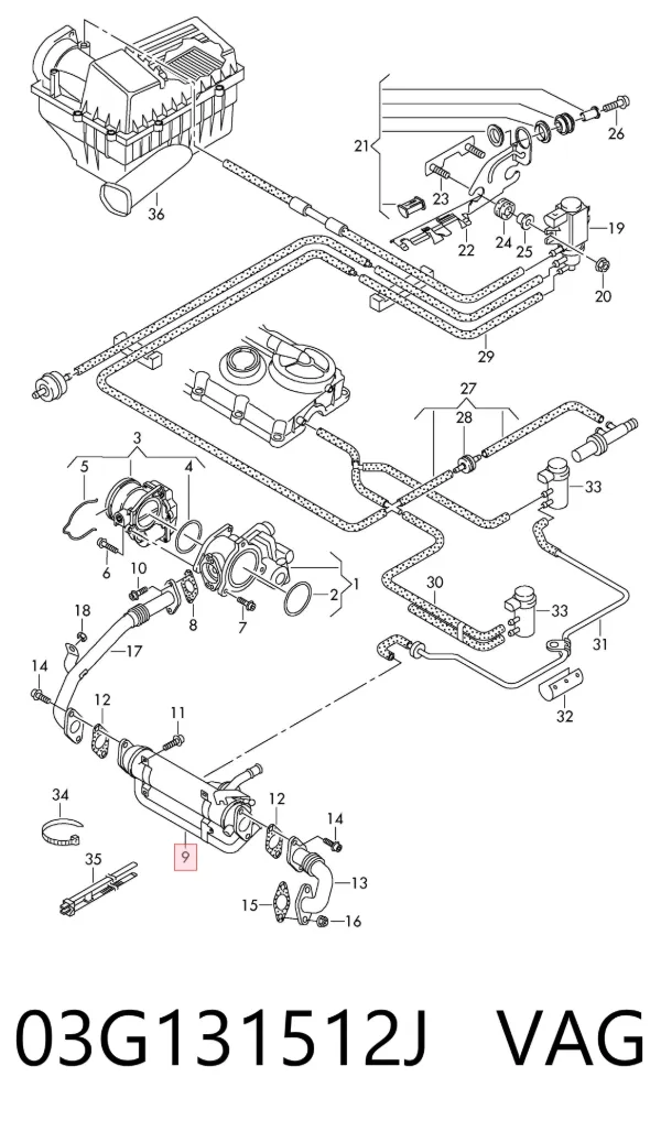 Enfriador de recirculación de gases de escape EGR 03G131512J VAG