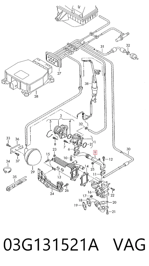 Tubo del sistema de recirculación de gases de escape EGR 03G131521A VAG