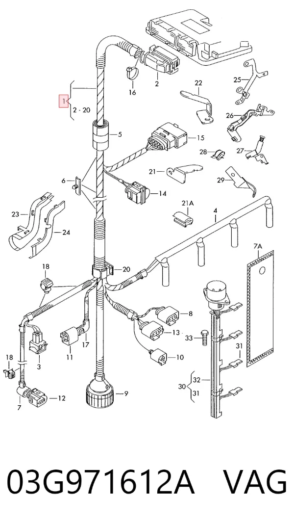 Mazo de cables del compartimiento del motor 03G971612A VAG