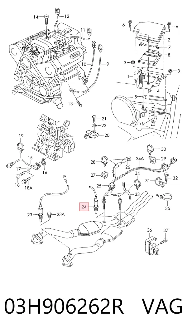 Sonda lambda de oxígeno posterior al catalizador 03H906262R VAG