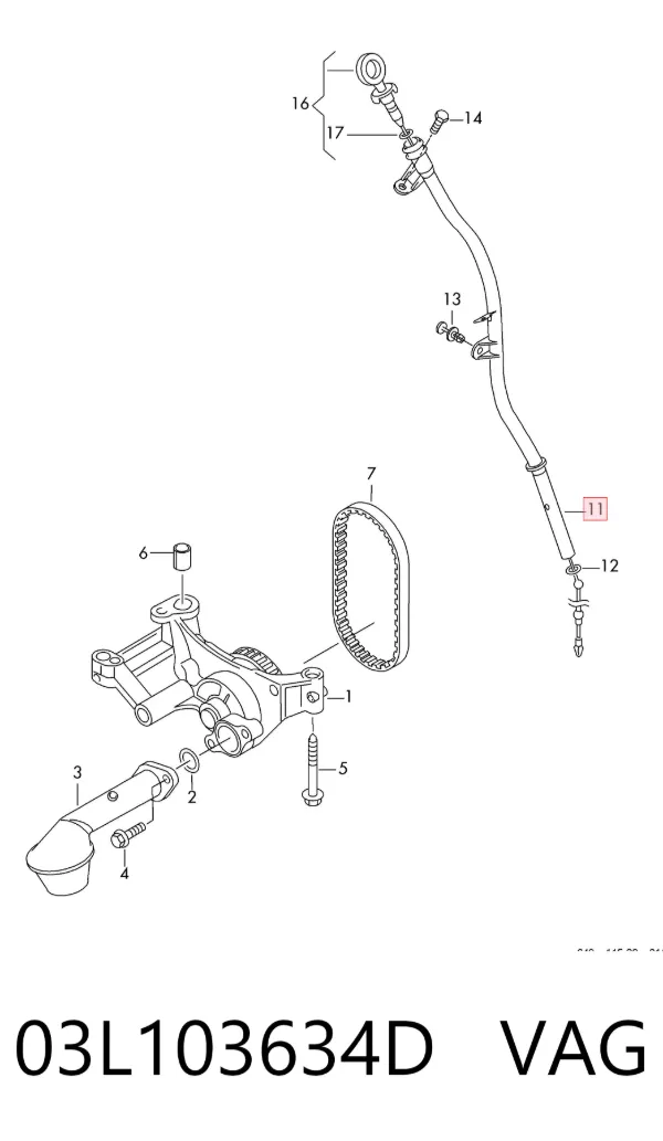 Guía de la varilla de nivel de aceite del motor 03L103634D VAG