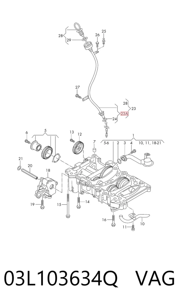 Guía de la varilla de nivel de aceite del motor 03L103634Q VAG
