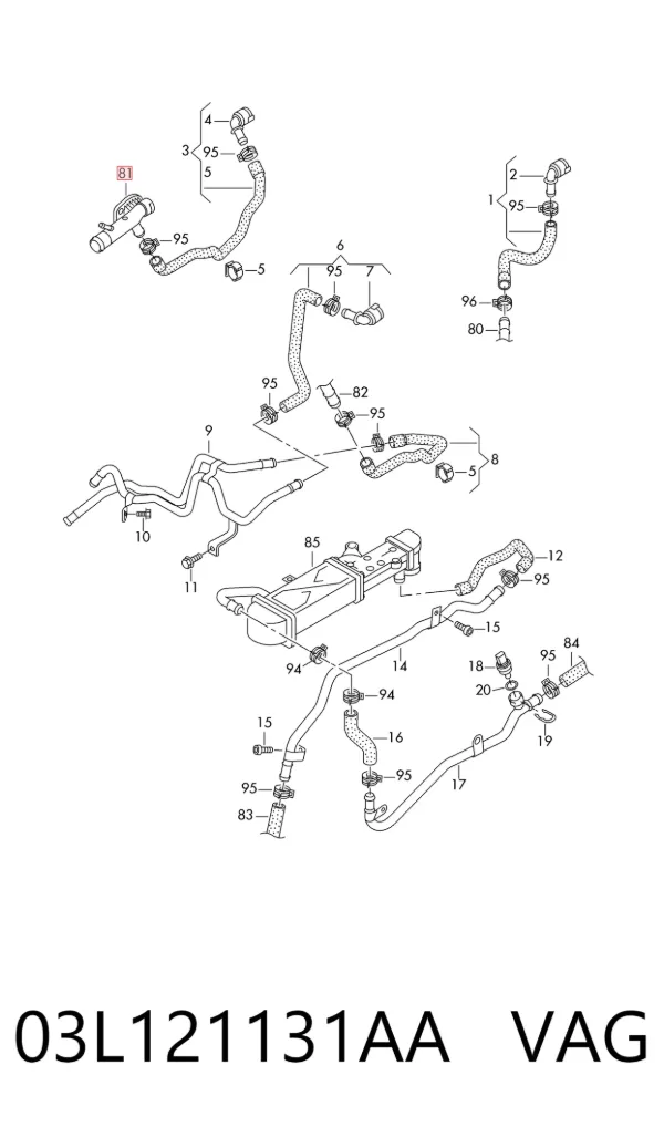 Brida del sistema de refrigeración (triple unión) 03L121131AA VAG