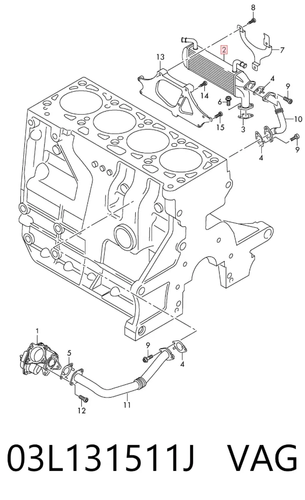 Enfriador de recirculación de gases de escape EGR 03L131511J VAG