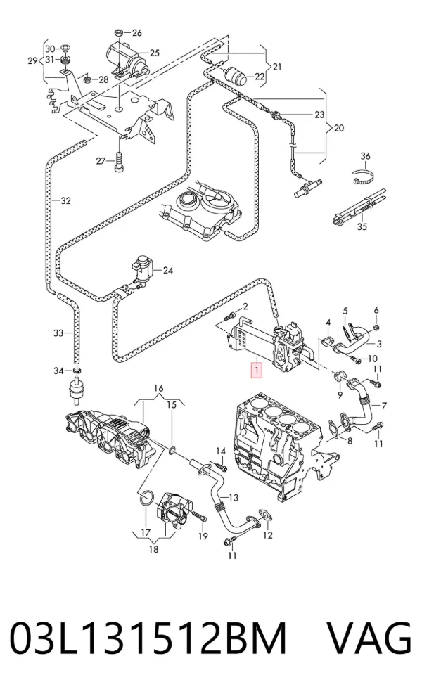 Enfriador de recirculación de gases de escape EGR 03L131512BM VAG