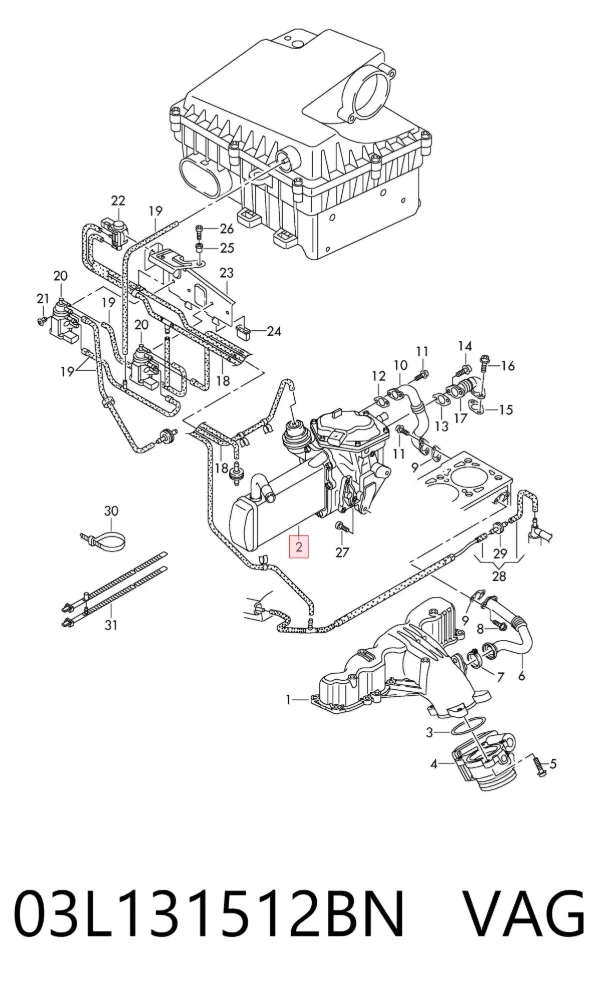 Enfriador de recirculación de gases de escape EGR 03L131512BN VAG