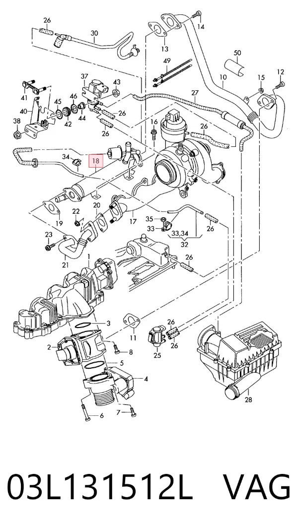 Enfriador de recirculación de gases de escape EGR 03L131512L VAG