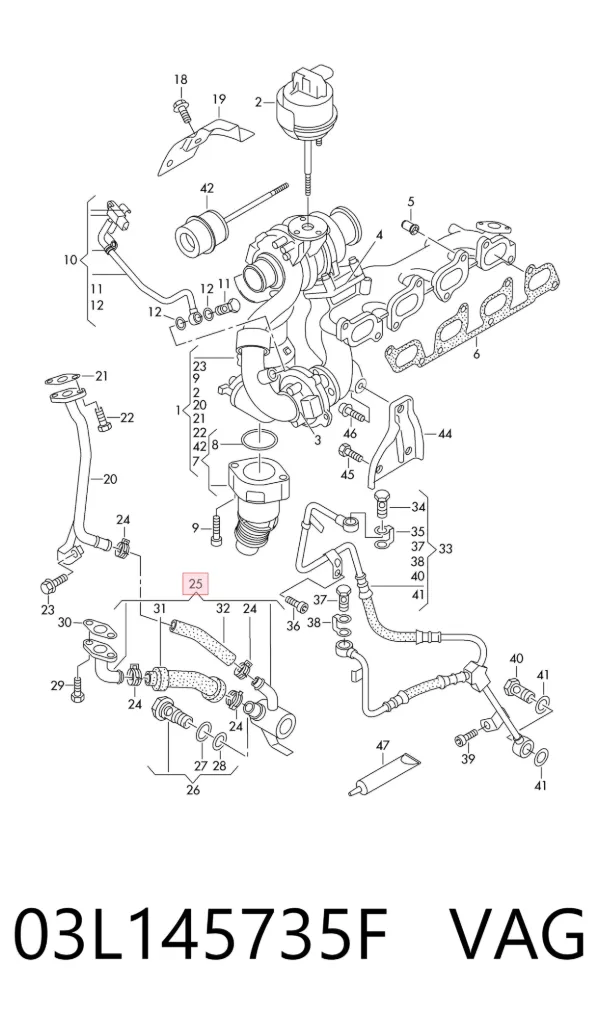 Tubo de drenaje de aceite de turbocompresor 03L145735F VAG