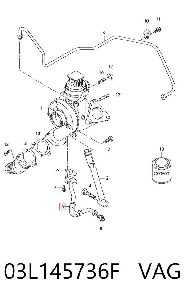 Tubo de drenaje de aceite de turbocompresor 03L145736F VAG