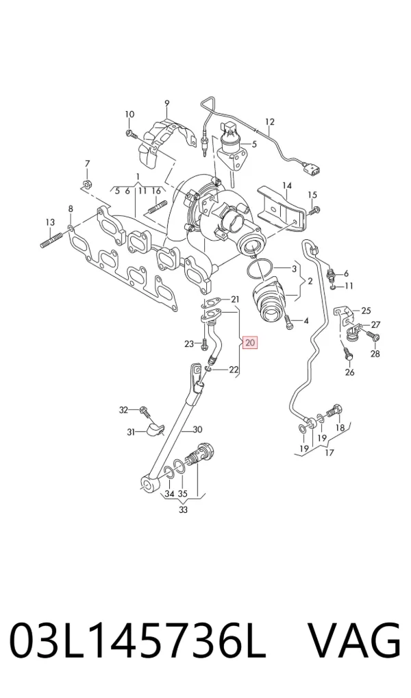 Tubo de drenaje de aceite de turbocompresor 03L145736L VAG